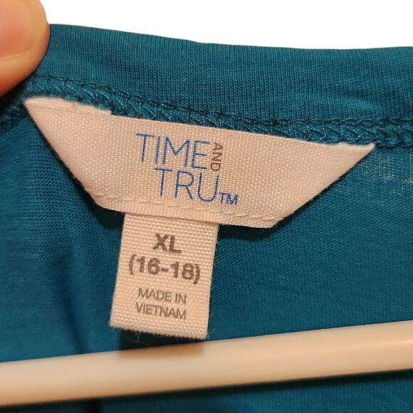 Time And Tru Blue Short Sleeve Pocket Casual Tiered Cotton Midi Shirt Dress XL - Picture 7 of 10